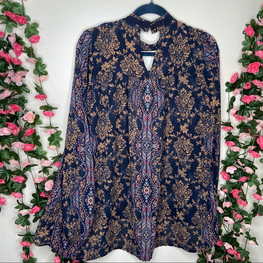 Knox Rose Blue Purple Boho Peasant Blouse 1X